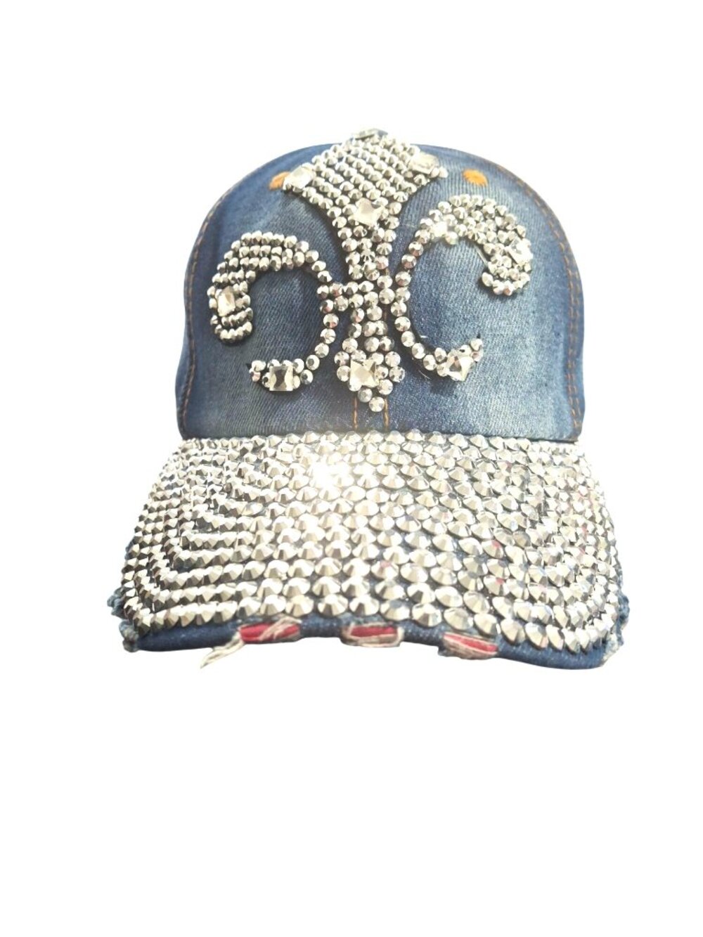 Denim Baseball Cap With Rhinestone Distressed Brim adjustable *SH16